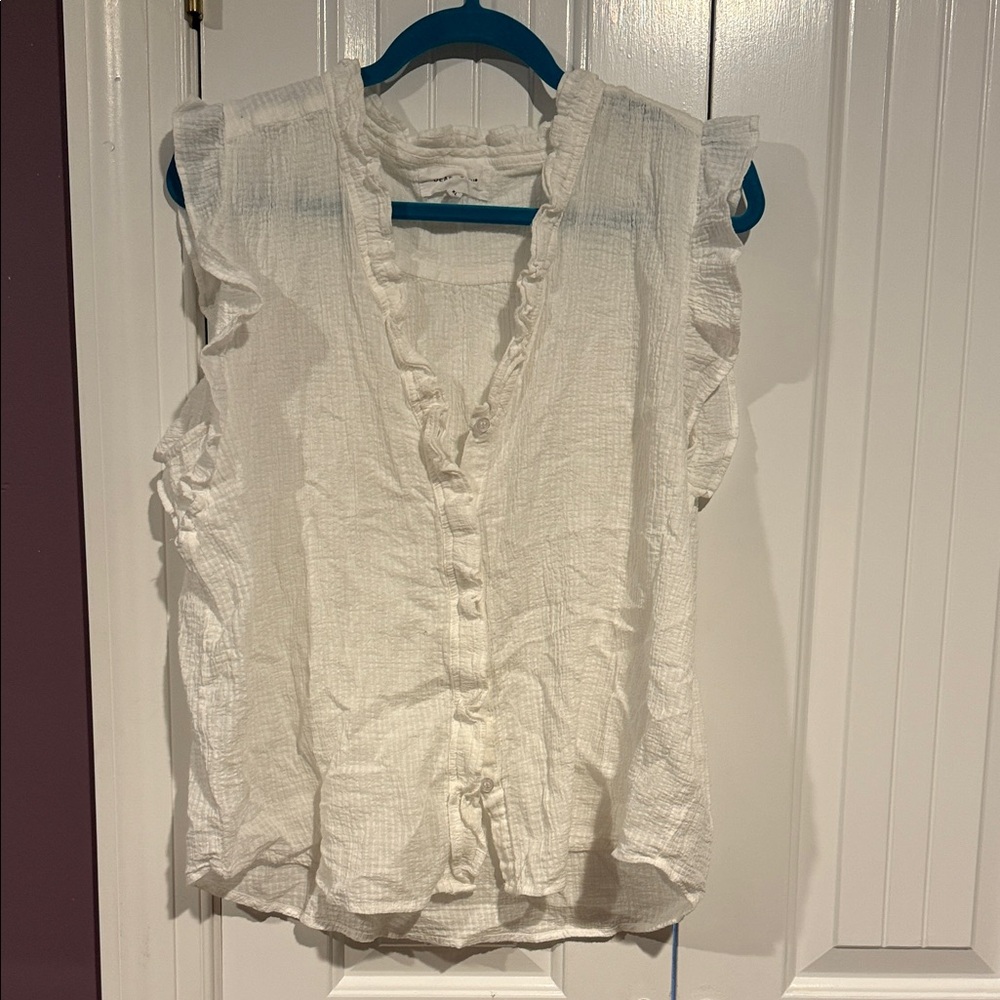 Dear John White Ruffled Button Down Shirt